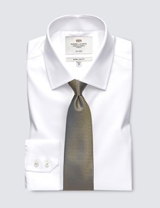 Non Iron White Twill Extra Slim Fit Shirt with Semi Cutaway Collar - Single Cuffs