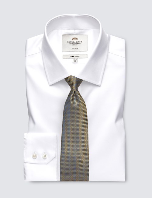 Non-Iron White Twill Extra Slim Shirt - Semi-Cutaway Collar