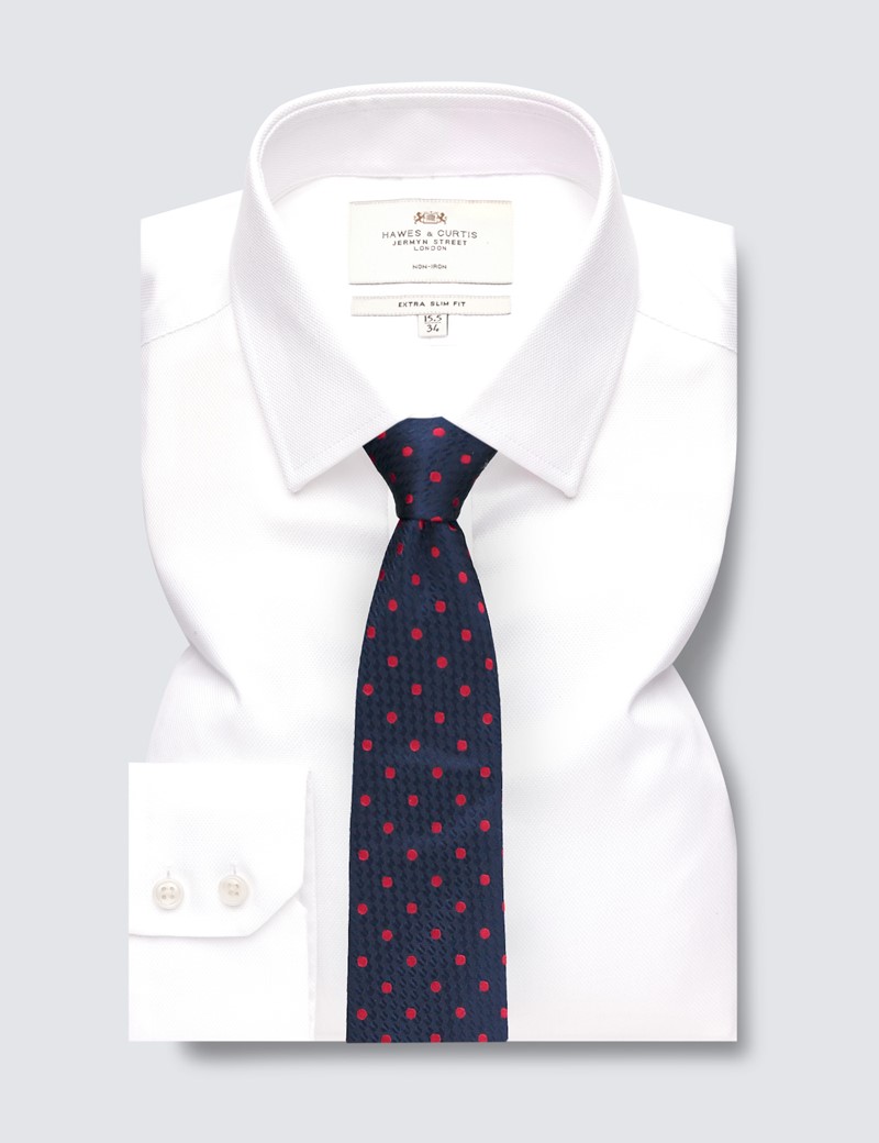 Non Iron White Pique Extra Slim Fit Shirt - Single Cuffs