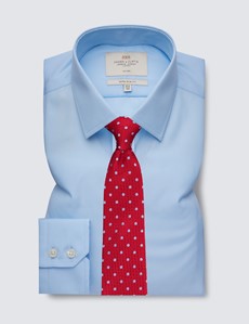 Men's Formal Plain Blue Poplin Extra Slim Fit Shirt - Non Iron - Single Cuff