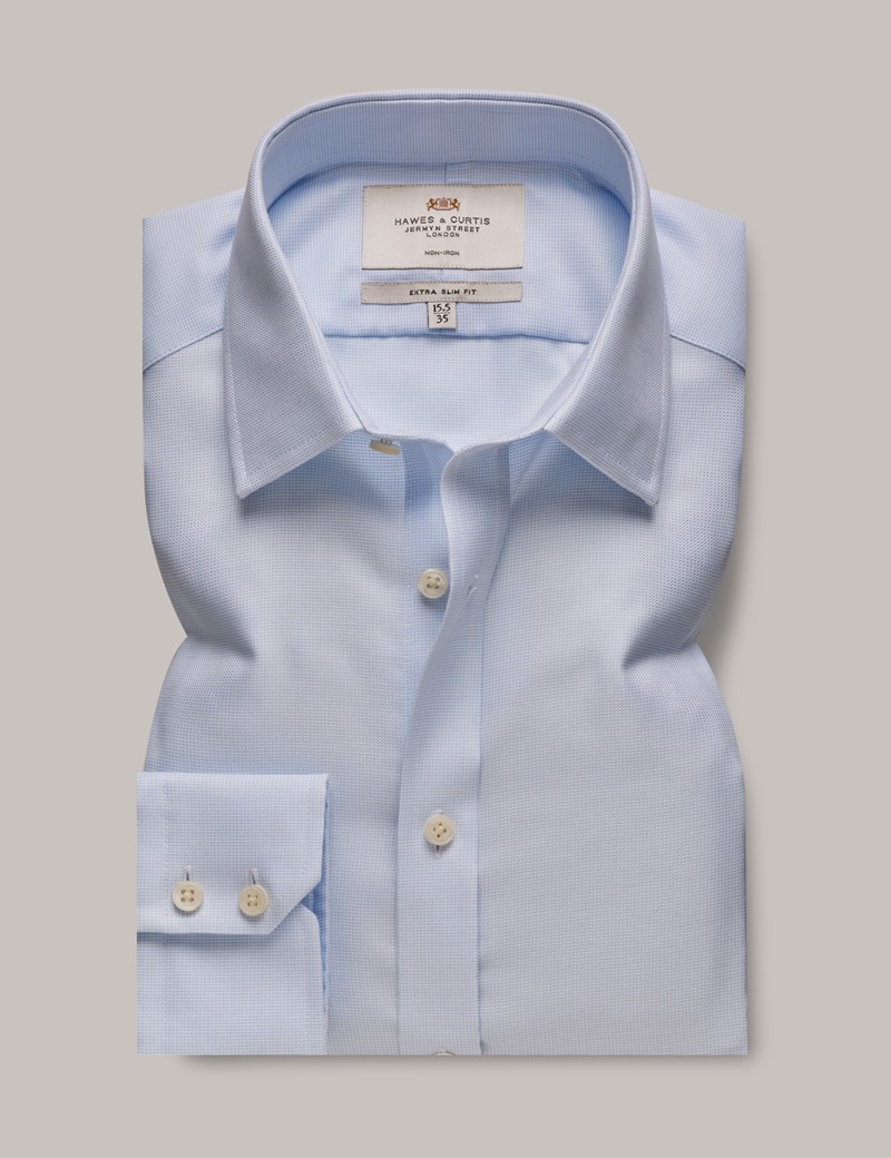 Men's Non-Iron Blue & White Pick and Pick Extra Slim Shirt | Hawes and ...