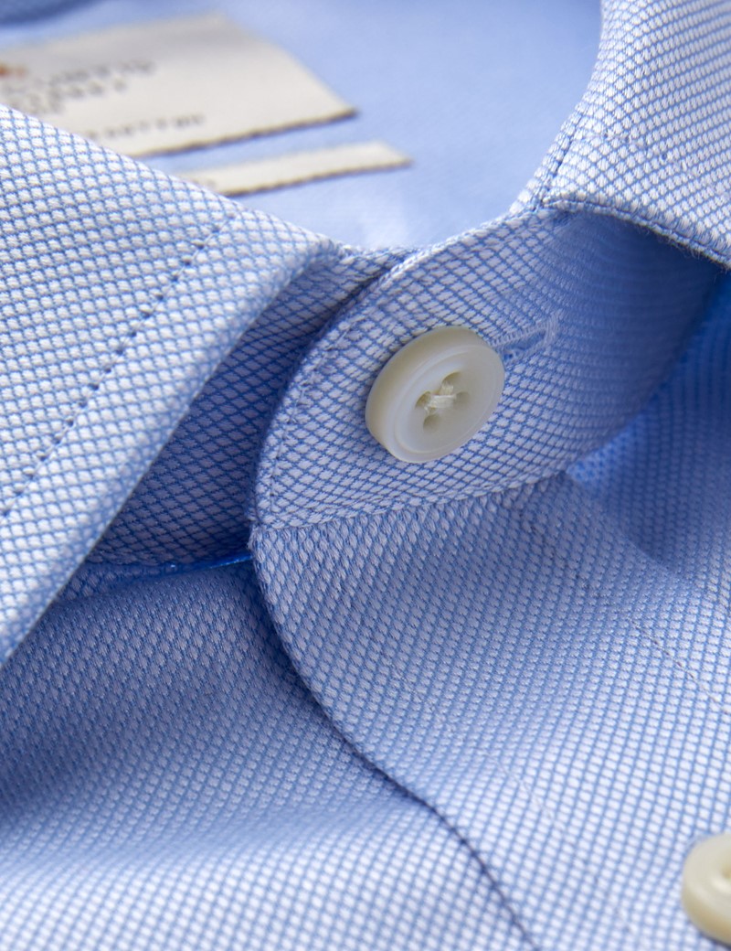 Men's Dress Blue Pique Weave Extra Slim Fit Shirt - Single Cuff - Easy Iron