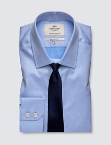 Bügelleichtes Businesshemd – Extra Slim Fit – Kentkragen – Piqué blau