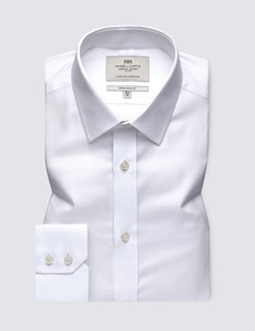 Easy Iron White Pique Extra Slim Fit Shirt with Semi Cutaway Collar - Single Cuffs