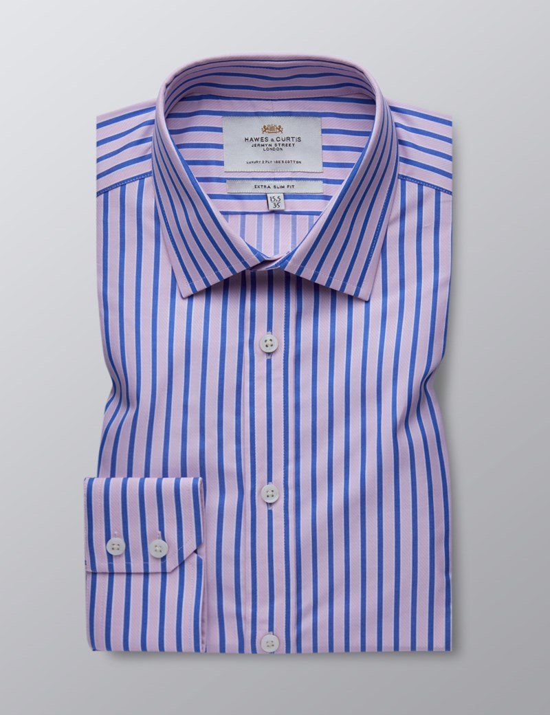 Men's Pink & Blue Multi Stripe Extra Slim Fit Dress Shirt - Single Cuff ...