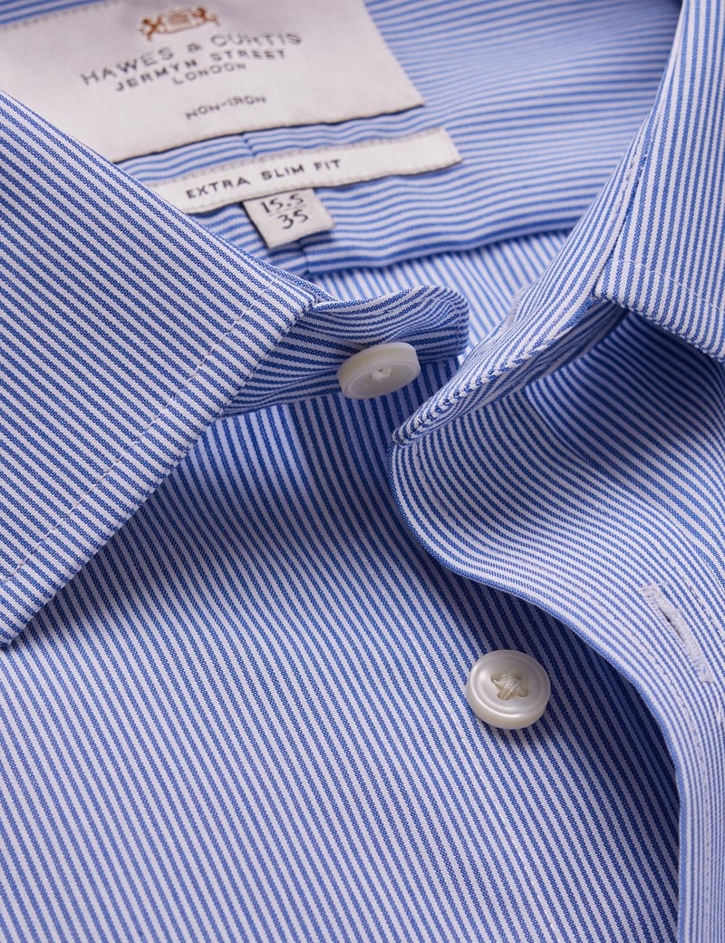 Non-Iron Blue & White Bengal Stripe Extra Slim Shirt