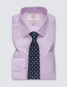 Non Iron Pink & Navy Multi Stripe Extra Slim Fit Shirt With Semi Cutaway - Single Cuffs