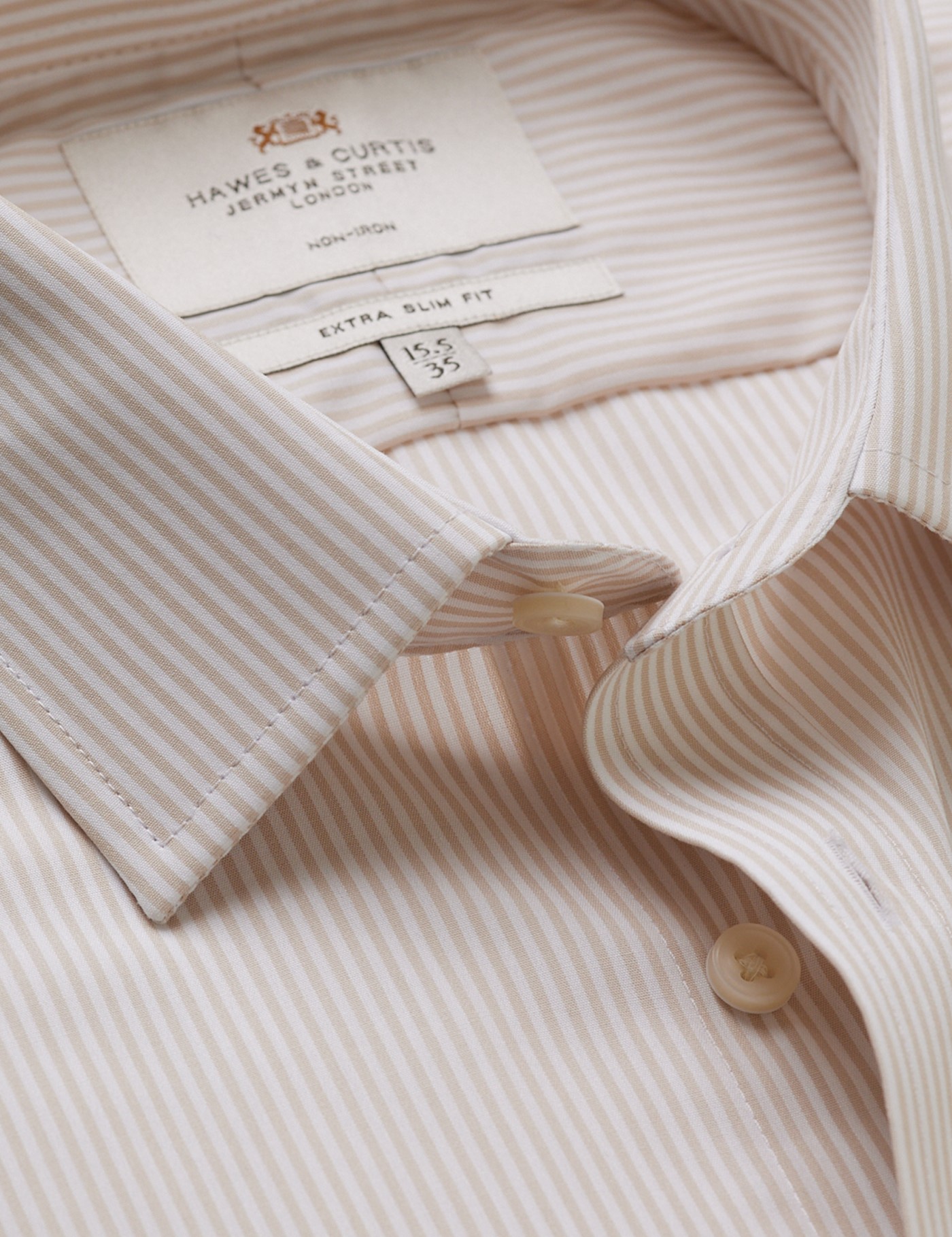 & Extra Slim Fit Brown & Fine Stripe Non Iron Shirt 16" collar 37" sleeve