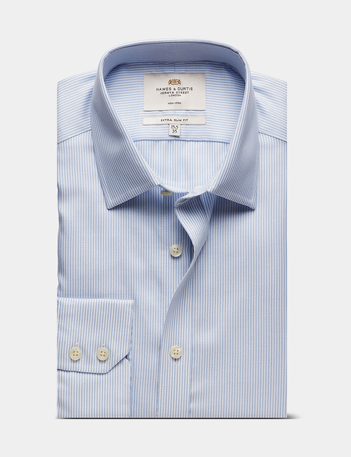 Hawes & Curtis Extra Slim Fit Blue & White Textured Stripe Non-Iron Shirt Size: 15.5" collar, 36" sleeve image 2