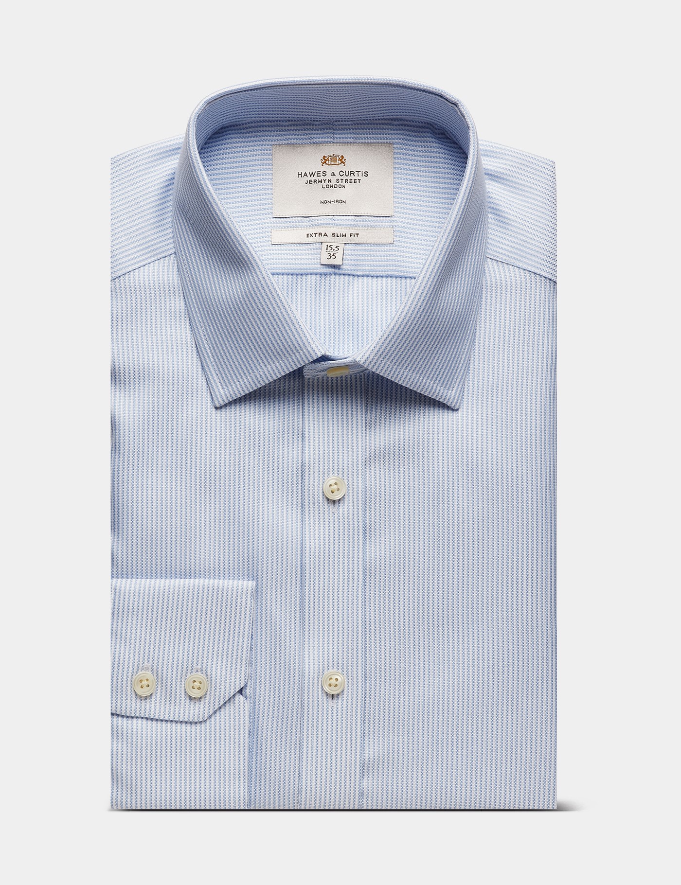 Hawes & Curtis Extra Slim Fit Blue & White Textured Stripe Non-Iron Shirt Size: 15.5" collar, 36" sleeve image 3