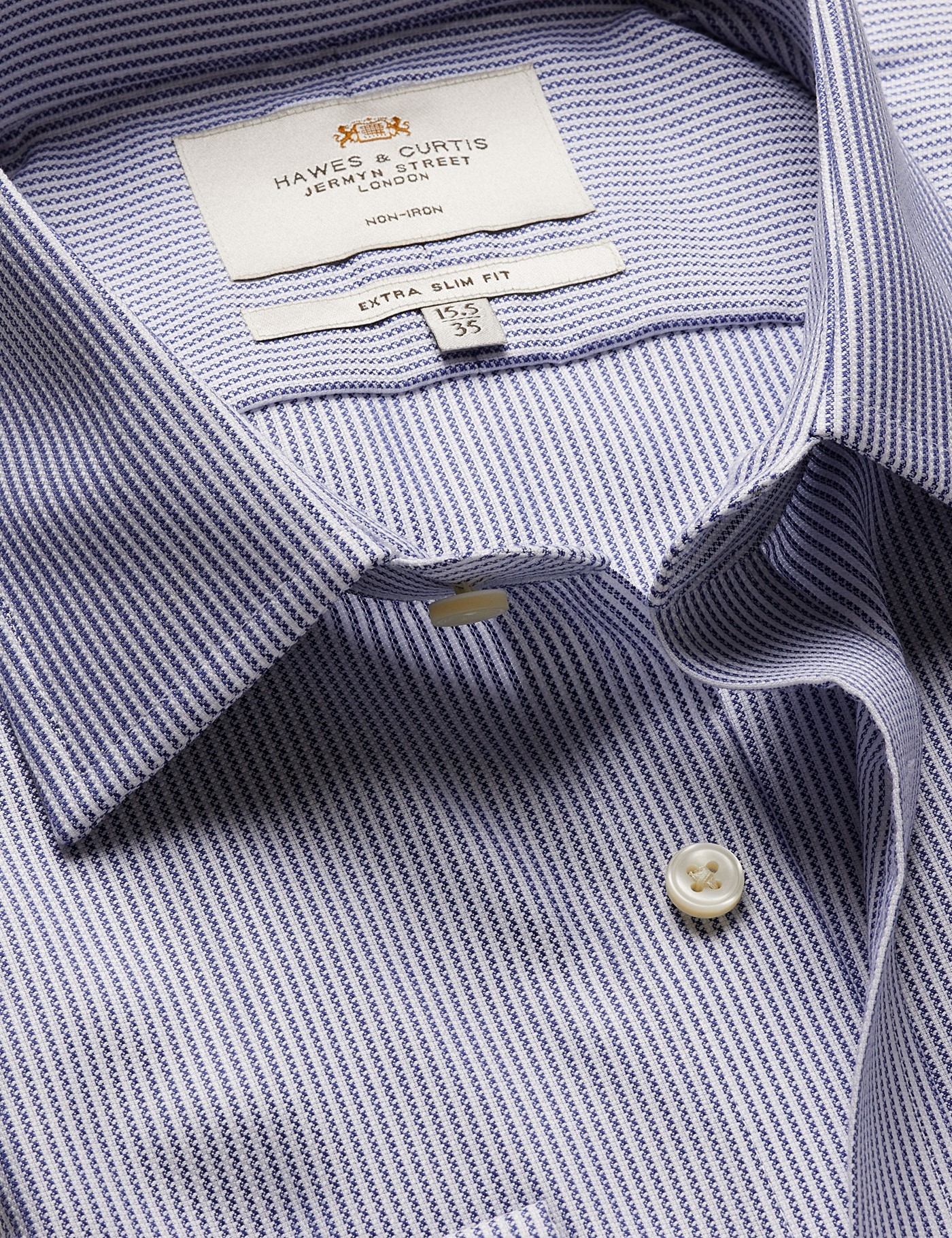 & Extra Slim Fit Navy & Textured Stripe Non Iron Shirt 15.5" collar 34" sleeve