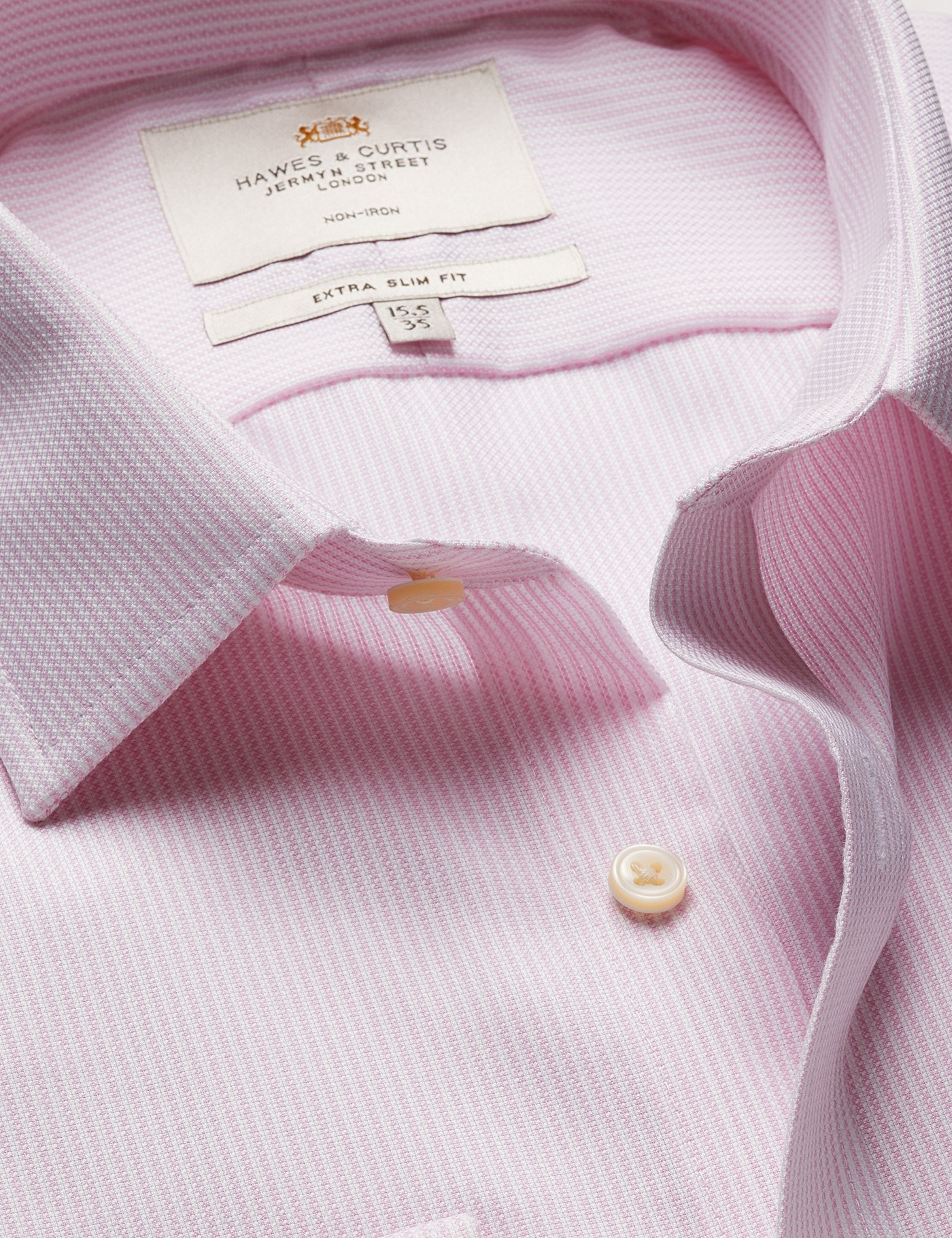 Hawes & Curtis Extra Slim Fit Pink & White Textured Stripe Non-Iron Shirt Size: 16.5" collar, 36" sleeve
