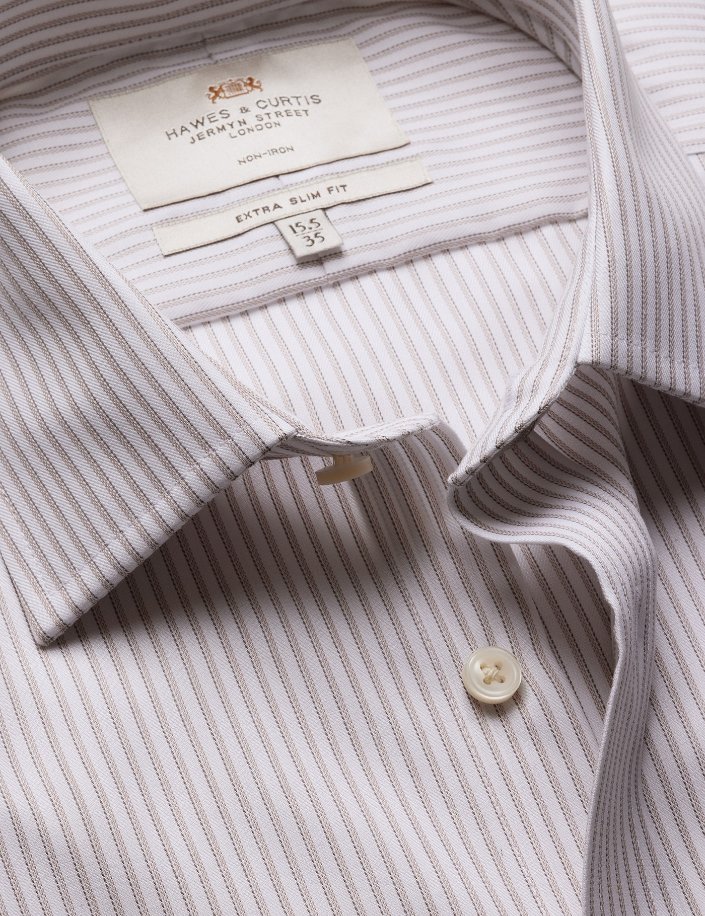 Hawes & Curtis Extra Slim Fit Beige & Grey Multi Stripe Non-Iron Shirt Size: 16" collar, 36" sleeve