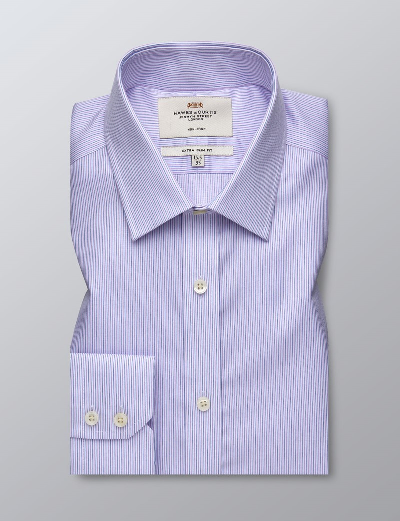 Men's Formal Pink & Blue Fine Stripe Extra Slim Fit Shirt - Single Cuff ...