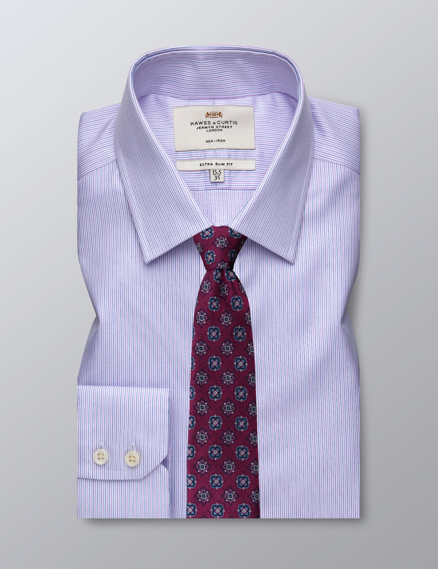 Men's Formal Pink & Blue Fine Stripe Extra Slim Fit Shirt - Single Cuff - Non Iron | Hawes & Curtis
