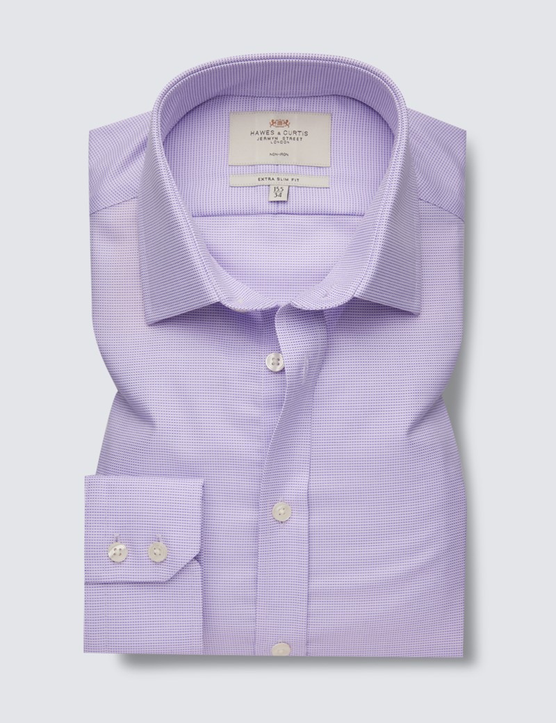 Men's Dress Lilac & White Fabric Interest Extra Slim Fit Shirt - Single Cuff - Non Iron