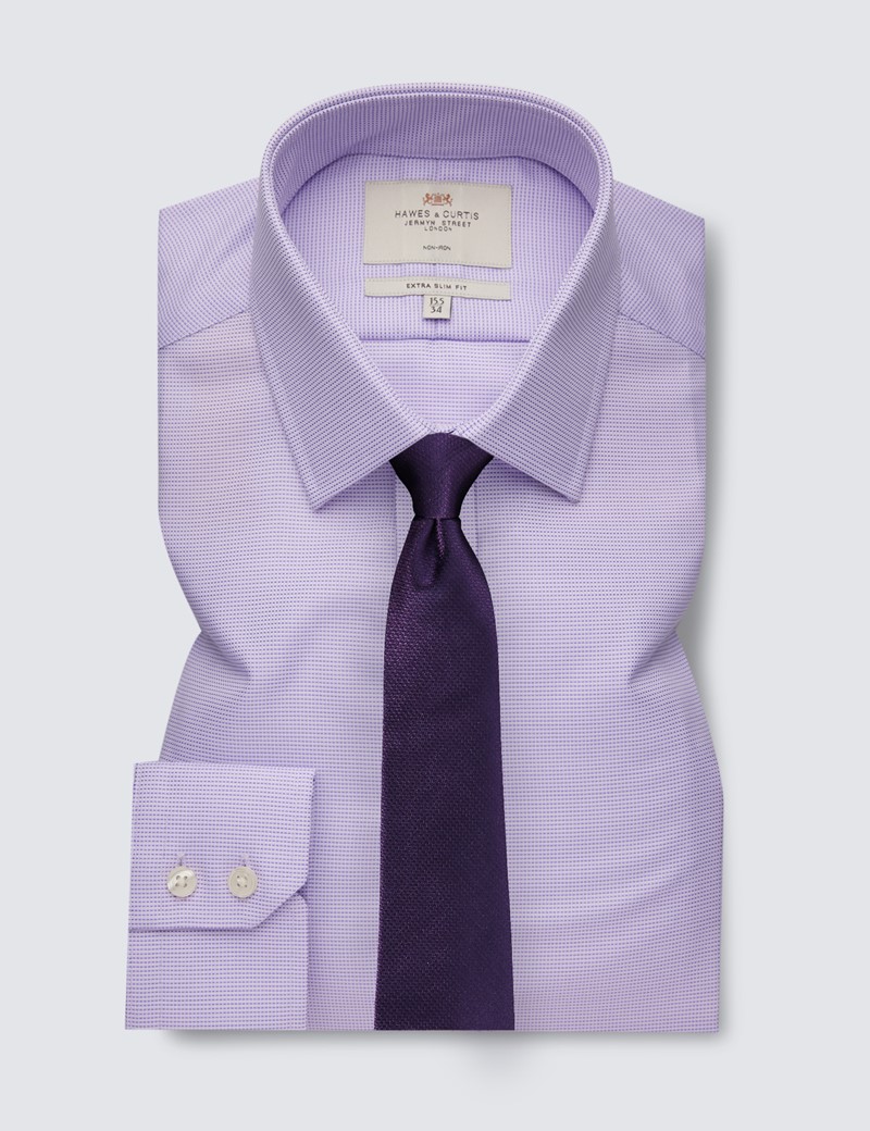 Men's Dress Lilac & White Fabric Interest Extra Slim Fit Shirt - Single Cuff - Non Iron
