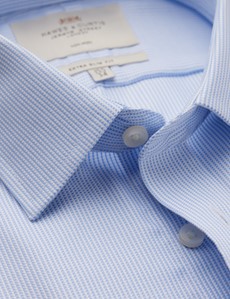 Non Iron Blue & White Fabric Interest Extra Slim Fit Shirt - Single Cuffs