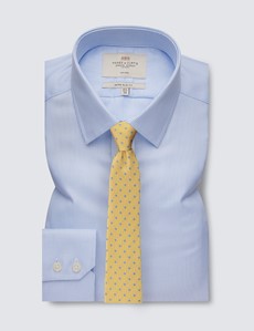 Non Iron Blue & White Fabric Interest Extra Slim Fit Shirt - Single Cuffs