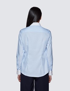 Women's Executive Light Blue End On End Semi Fitted Shirt With White Collar - Single Cuffs