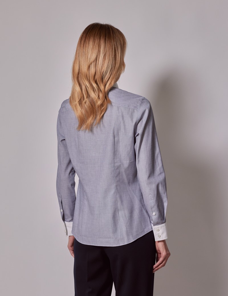 Executive Grey End On End Semi-Fitted Shirt With White Collar