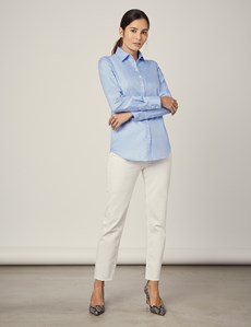 Women's Executive Blue Twill Semi Fitted Shirt - Single Cuffs