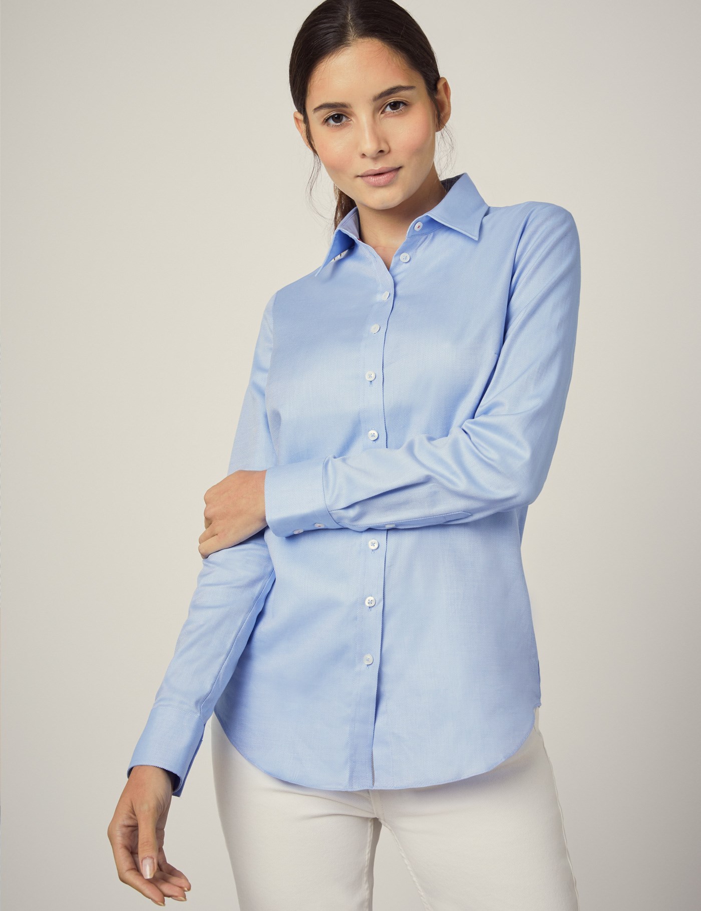Women's Executive Blue Twill Semi Fitted Shirt - Single Cuff | Hawes ...