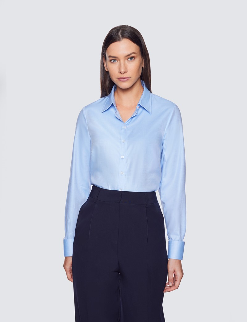 Women's Executive Blue Twill Semi Fitted Shirt - Single Cuffs