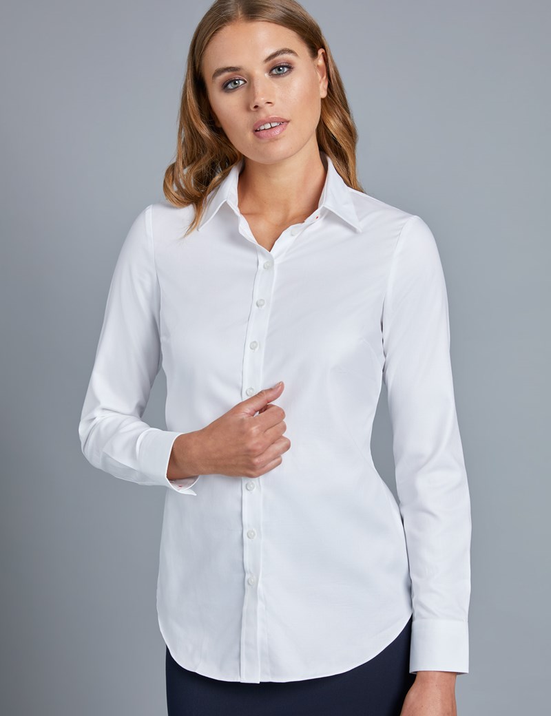Women's Executive White Twill Semi Fitted Shirt - Single Cuff | Hawes ...