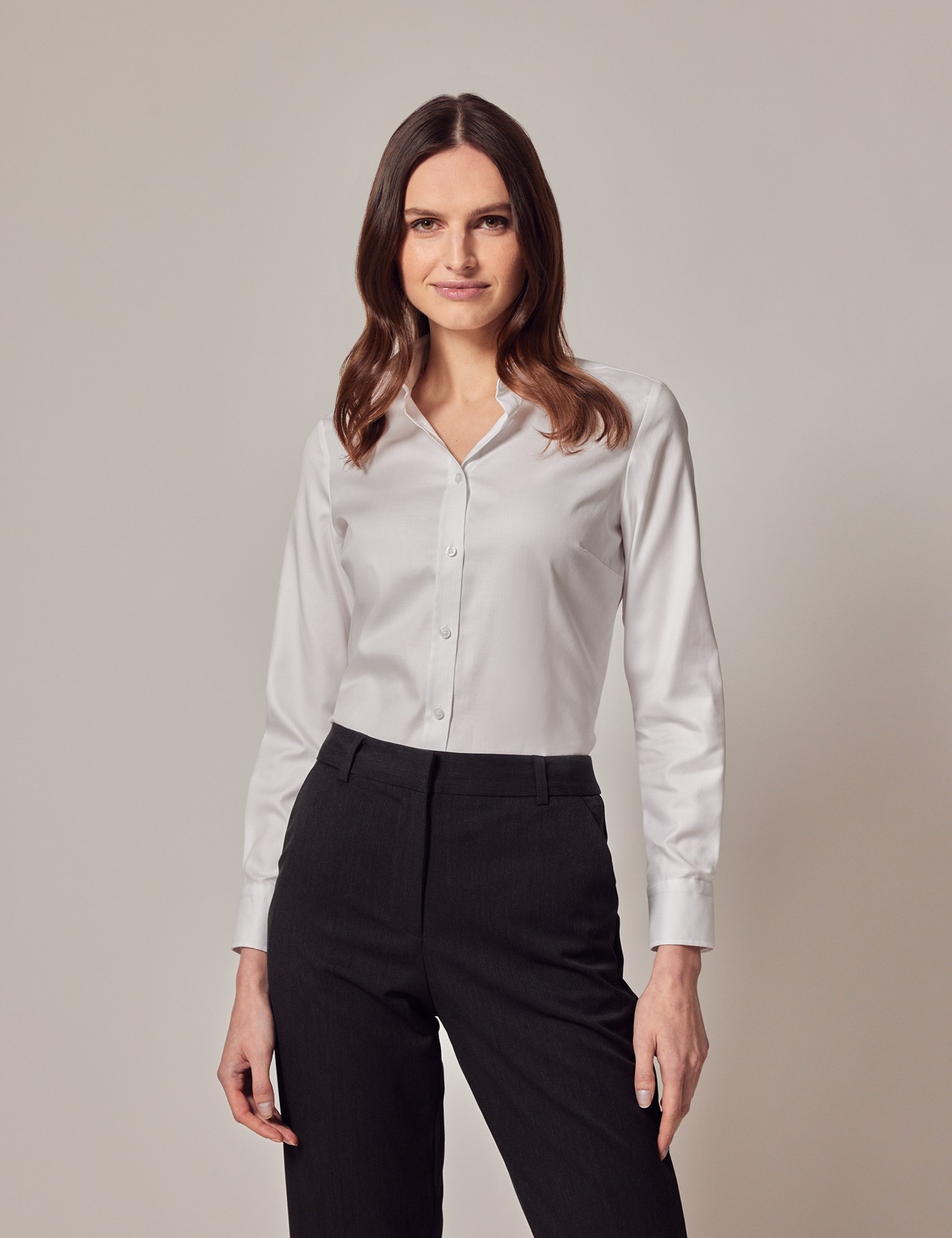 Women's Executive White Twill Semi Fitted Shirt