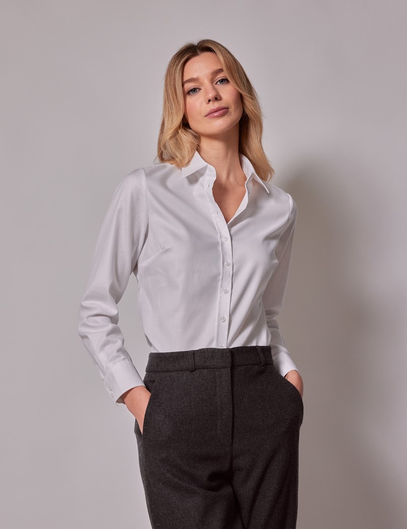 Women's Executive White Twill Semi Fitted Shirt