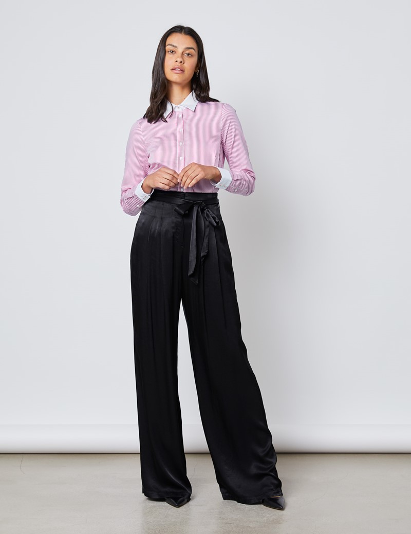 Women's Executive Rose & White Stripe Semi Fitted Shirt - Single Cuff ...