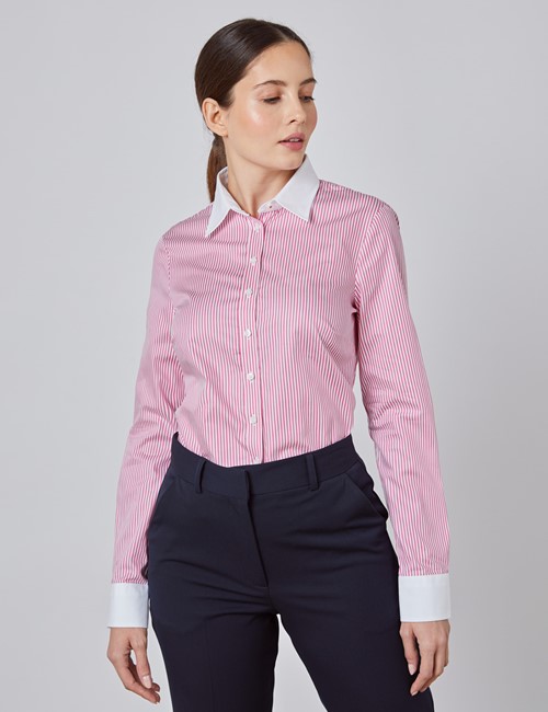 Women's Executive Light Pink & White Bengal Stripe Fitted Shirt ...