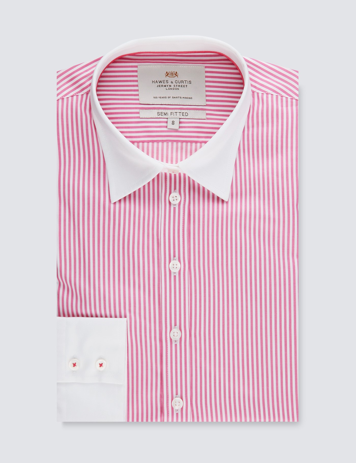 Women's Executive Rose & White Stripe Semi Fitted Shirt - Single Cuff ...