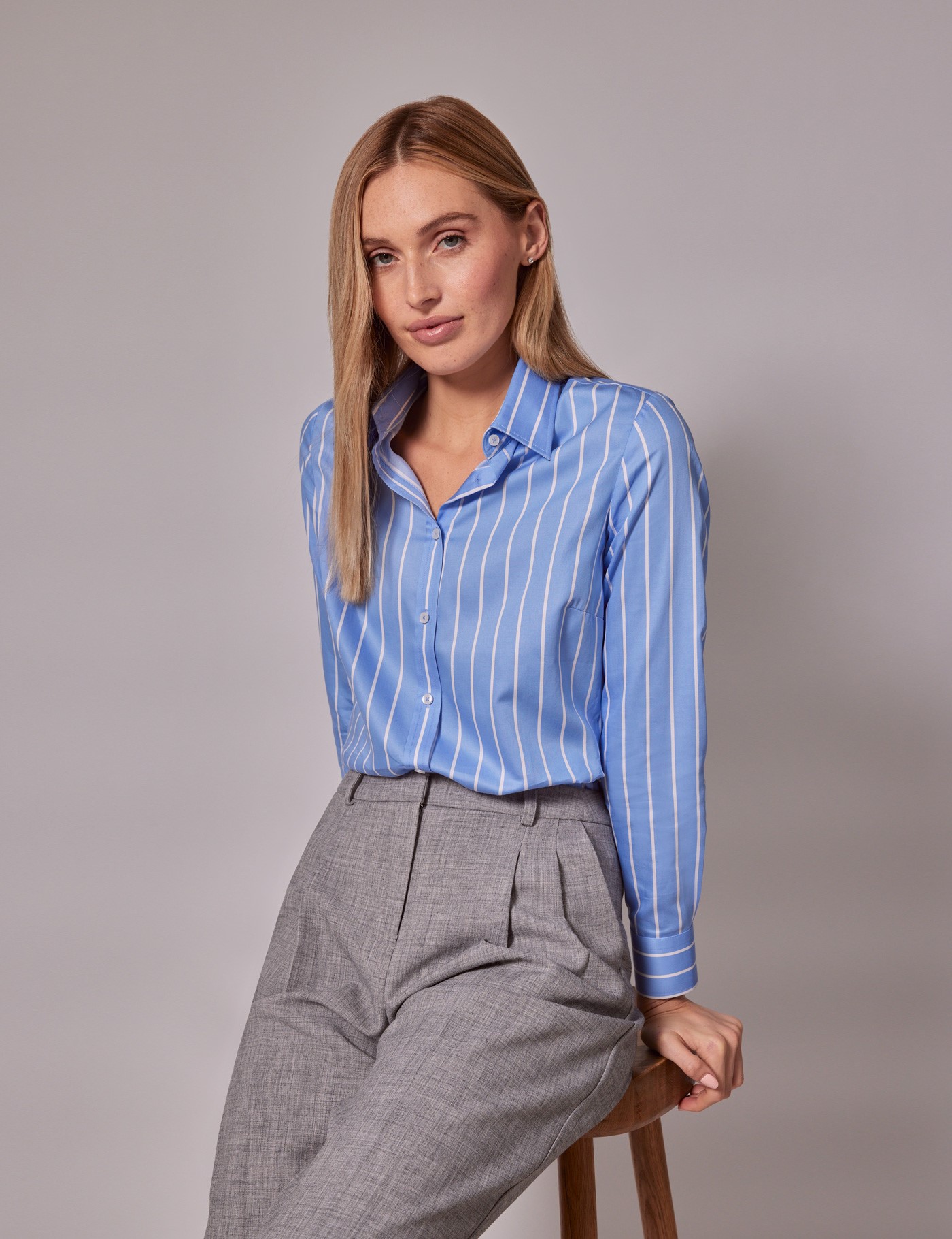 Women's Executive Blue & White Stripe Semi-Fitted Shirt