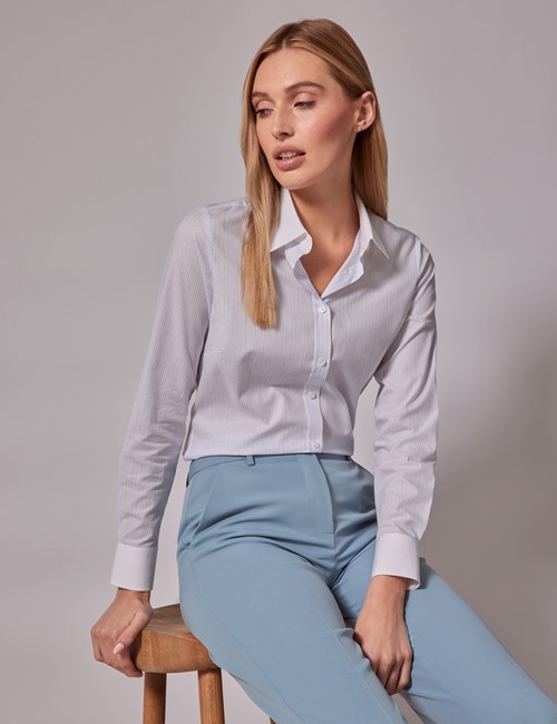 Office Work Pants Elastic for Women Printed Blouse & Long Trousers