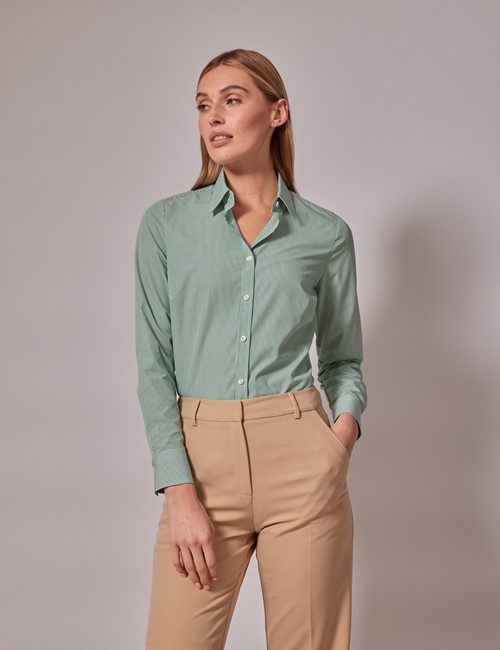 Light Green Fashion Pants & White Lace Shirt Outfit | E-Modesta
