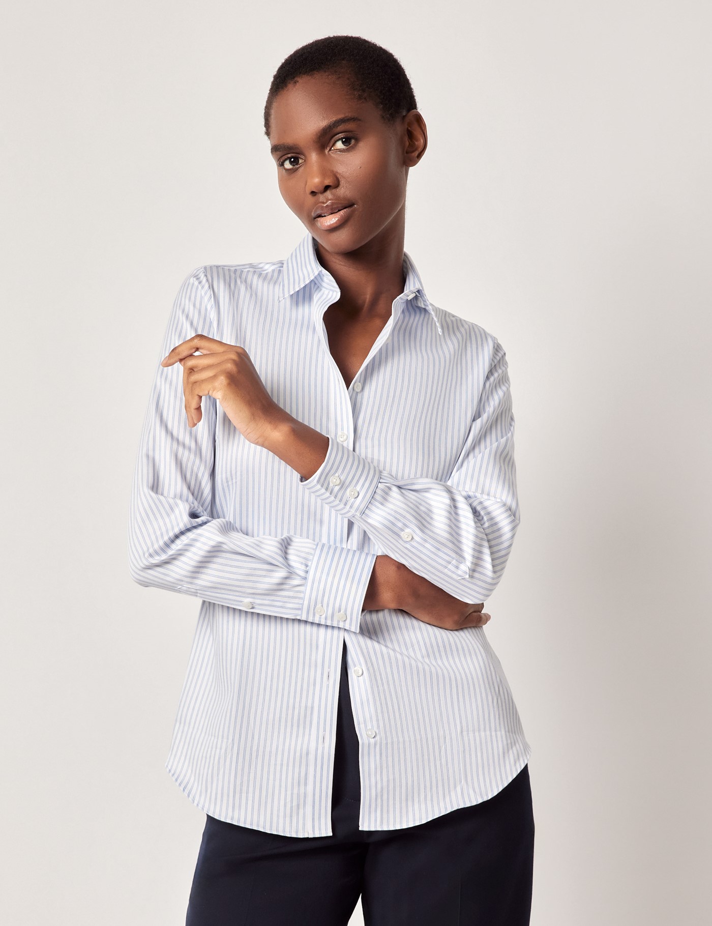 & Semi Fitted & Blue Stitch Stripe Executive Shirt