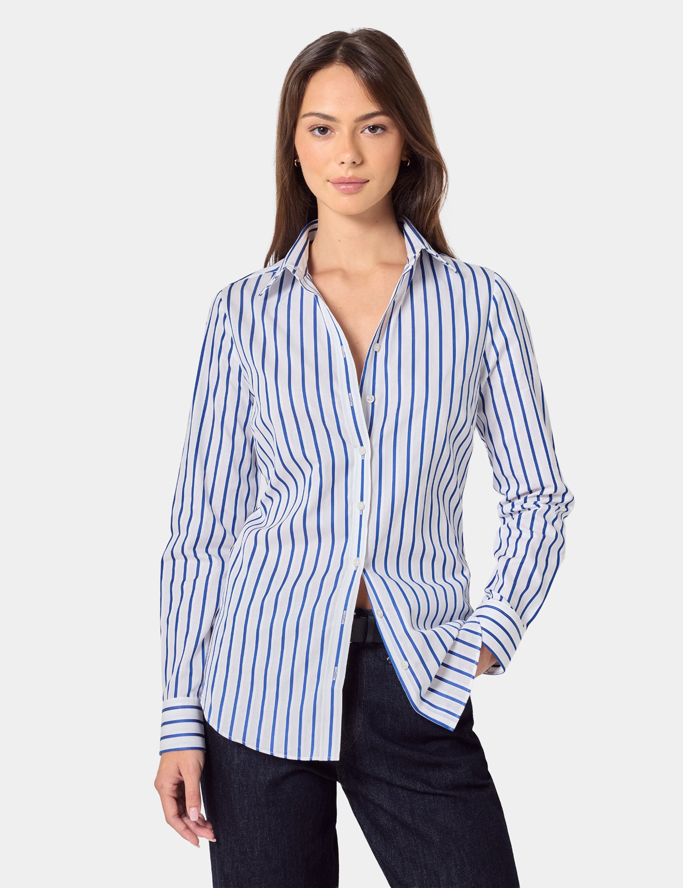 & Semi Fitted & Blue Butcher Stripe Executive Shirt