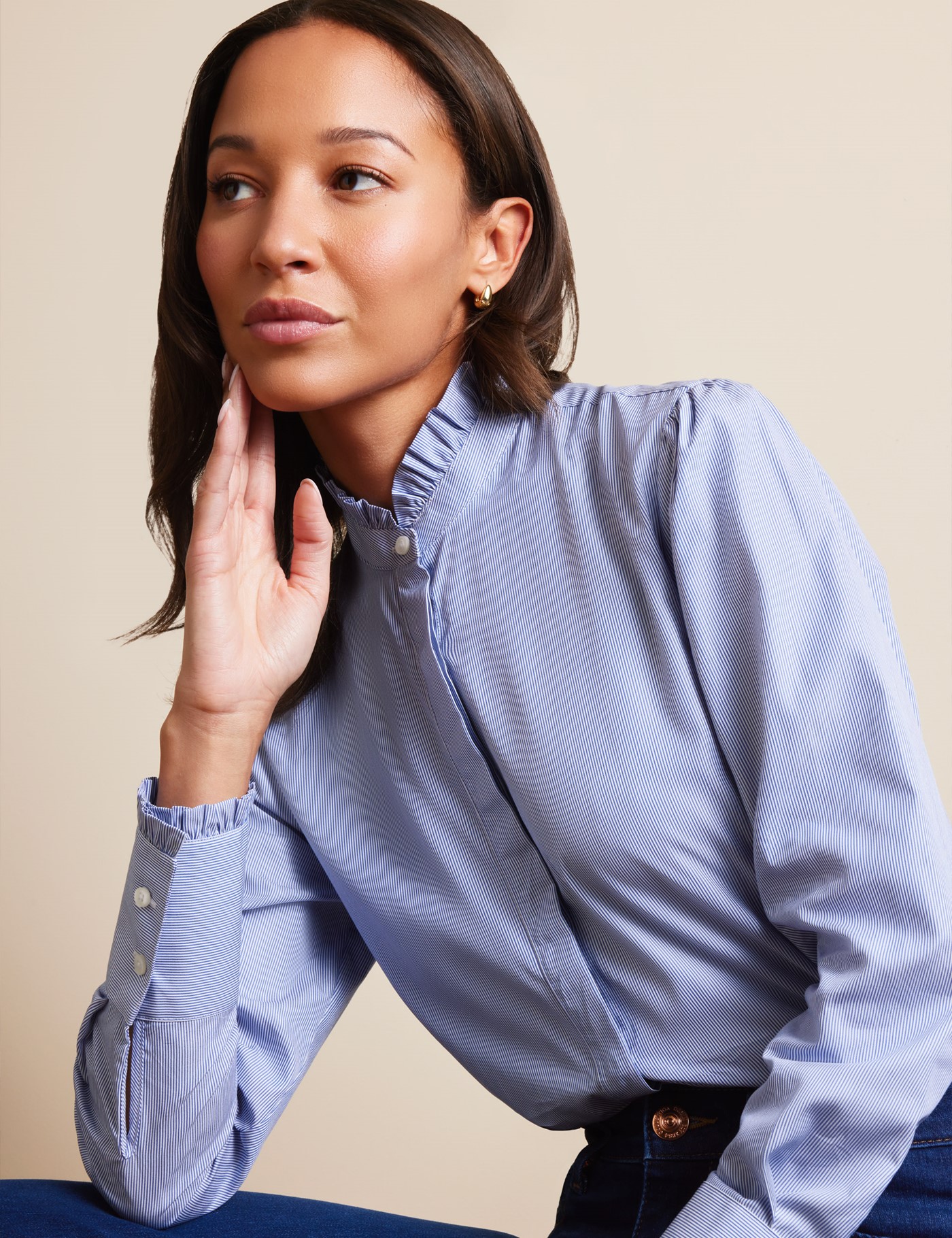 & Semi Fitted Blue & Fine Stripe Shirt