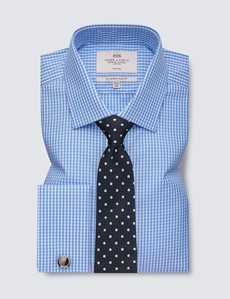 Bügelfreies Businesshemd – Slim Fit – Manschetten - blau weiß Gingham Karo