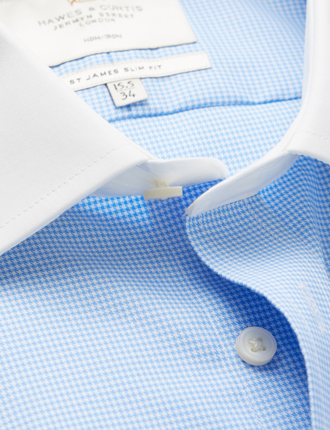 & Slim Fit Blue & Dogtooth Twill Non Iron Shirt Contrast Detail 16" collar 36" sleeve
