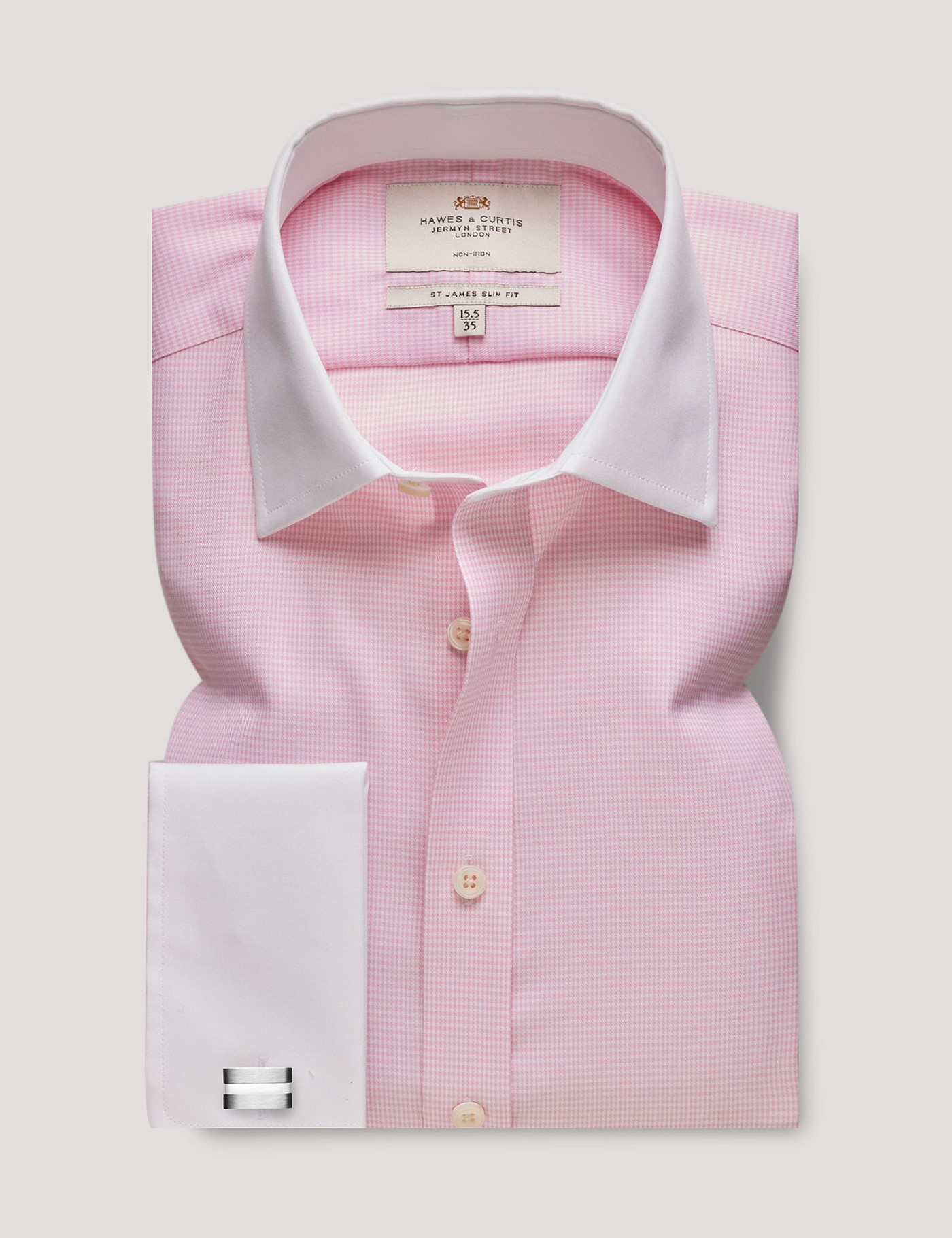 Hawes & Curtis Slim Fit Pink & White Dogtooth Twill Non-Iron Shirt | Contrast Detail Size: 16.5" collar, 37" sleeve image 2