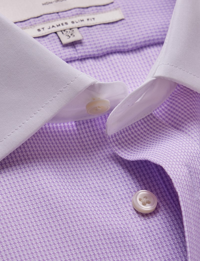Men's NonIron Lilac & White Dogtooth Slim Shirt White Collar and Cuffs
