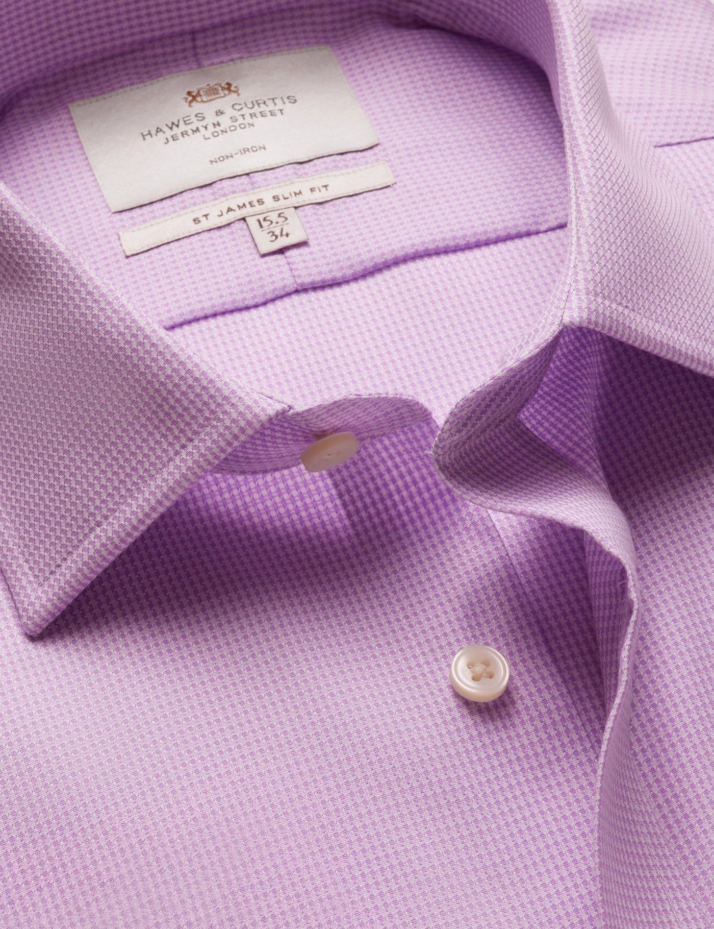 & Slim Fit Lilac & Dogtooth Non Iron Shirt 15.5" collar 34" sleeve