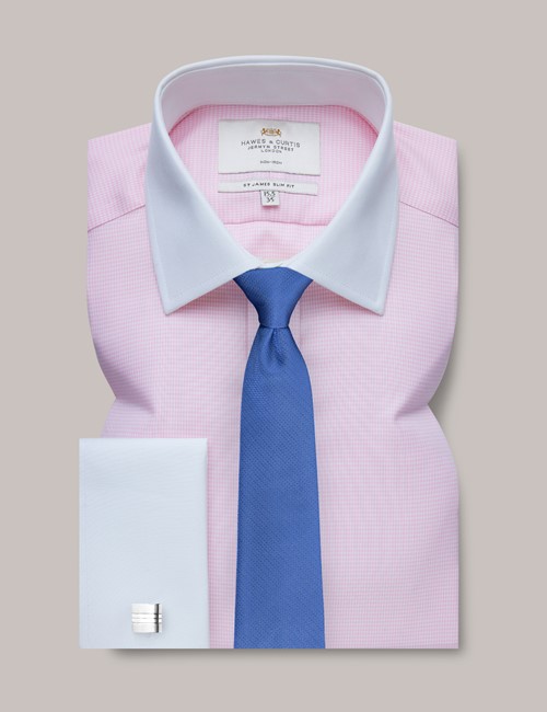 Bügelfreies Winchester-Hemd – Slim Fit – Manschetten – rosa weiß mit weißem Kragen