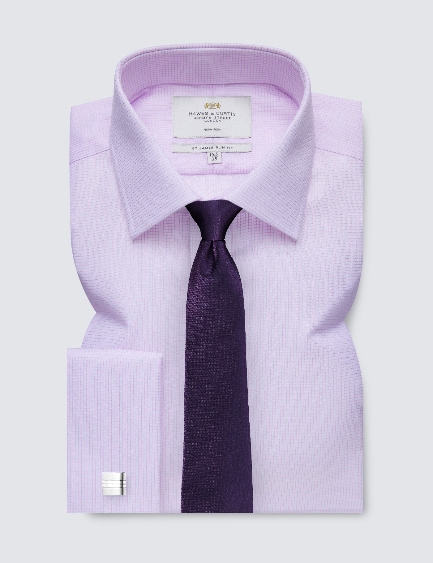 abces Geruststellen Vorming Non Iron Lilac & White Grid Check Slim Fit Shirt - Double Cuffs | Hawes &  Curtis