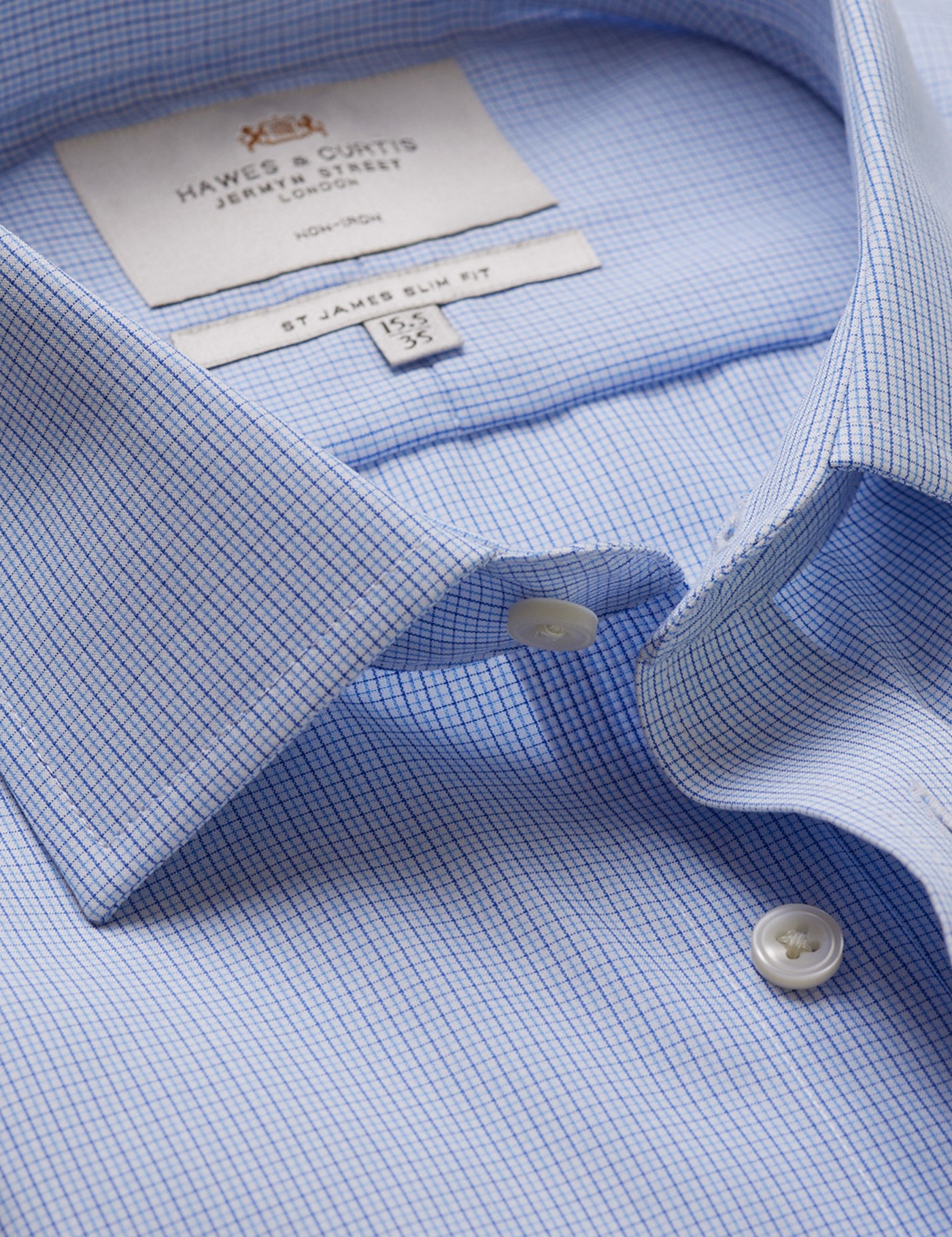 & Slim Fit & Blue Check Non Iron Shirt 16" collar 37" sleeve