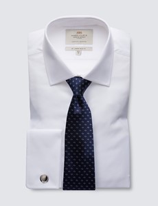 Easy Iron White Poplin Relaxed Slim Fit Shirt with Semi Cutaway Collar - Double Cuffs