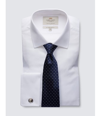 Easy Iron White Poplin Relaxed Slim Fit Shirt with Semi Cutaway Collar - Double Cuffs
